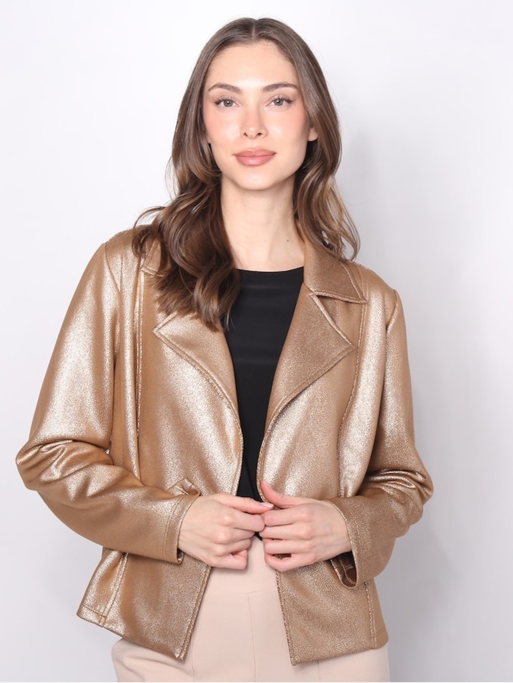 NWT Kim & Co Antique Gold Open Front Jacket XXXL Metallic Moto Blazer